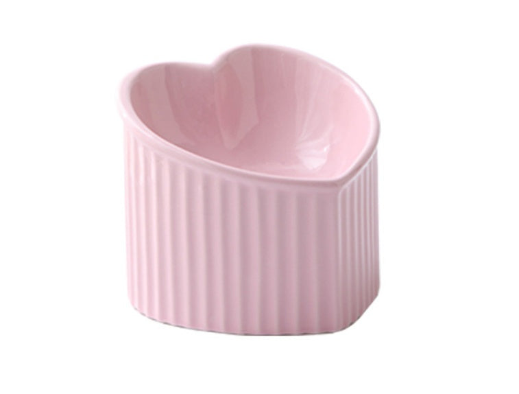 Cute Heart Design Raised Ceramic Cat Bowl for Improved Digestion