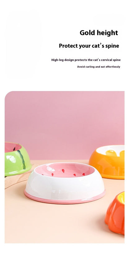 Cute Fruit Ceramic Cat Feeder - Secure Non-Tip Base