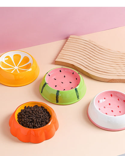 Cute Fruit Ceramic Cat Feeder - Secure Non-Tip Base