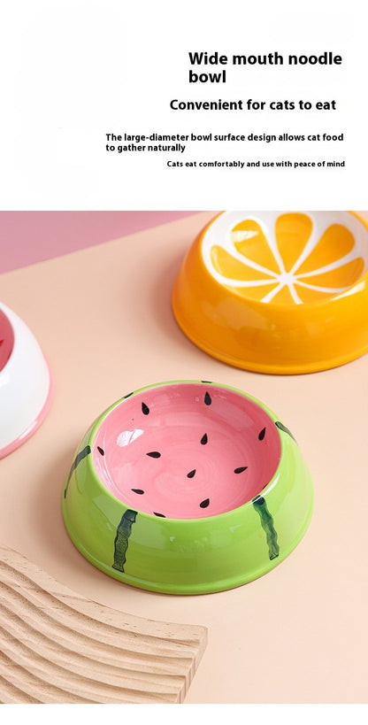 Cute Fruit Ceramic Cat Feeder - Secure Non-Tip Base