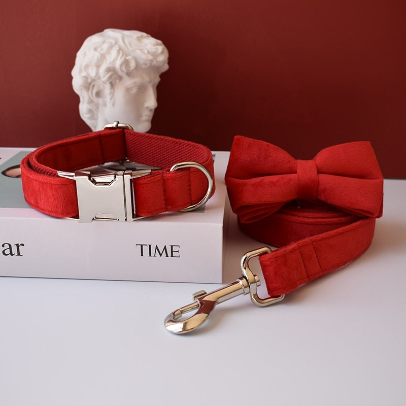 Personalized red heart flannelette collar and lead set